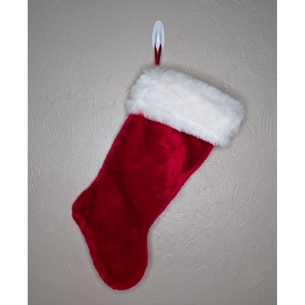 MTY International Red White 20" Plain Soft Plush Christmas Stocking